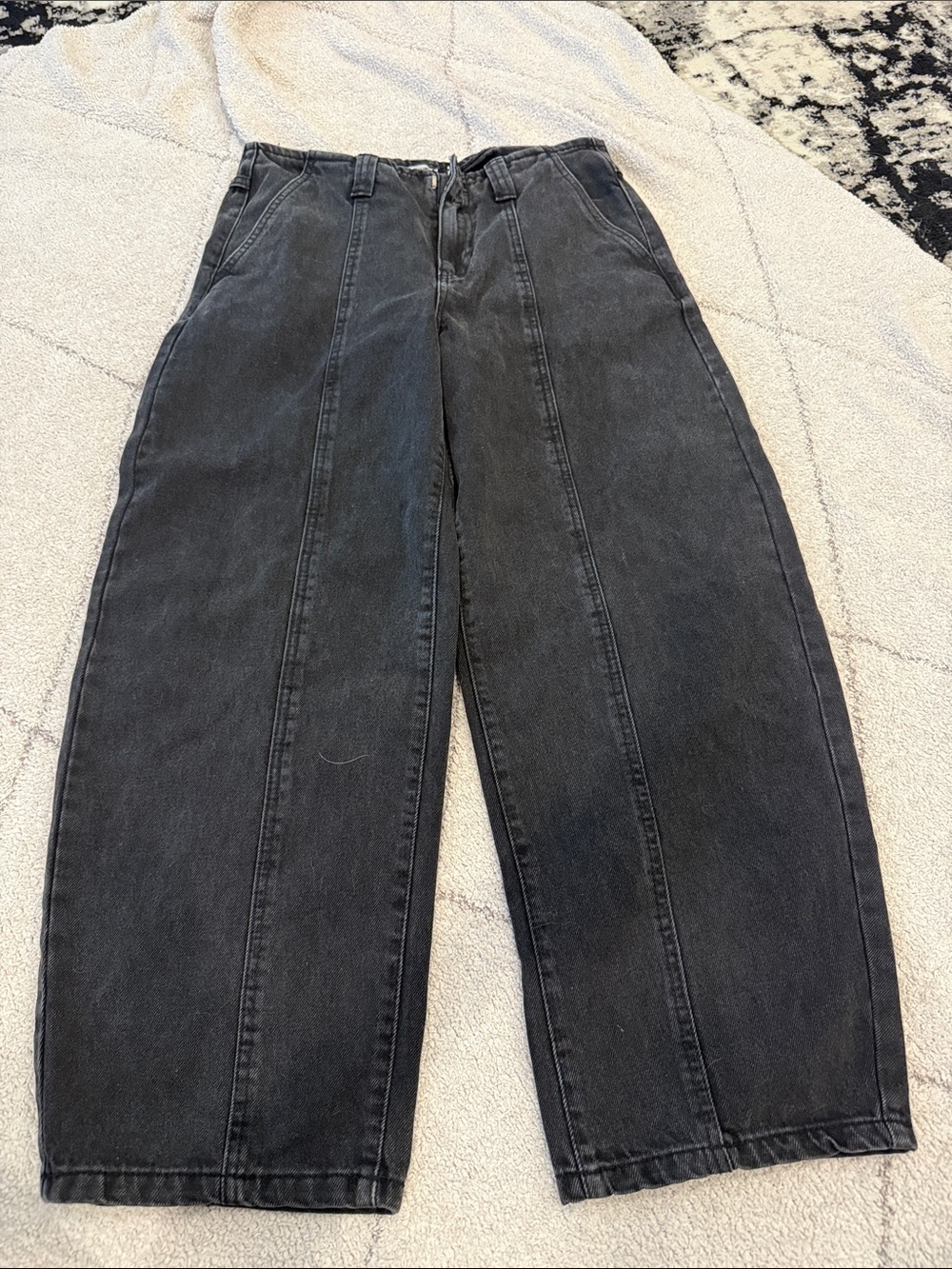 Wide Straight Black Panel Seam Jeans